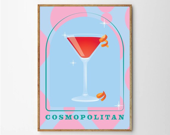 Cosmopolitan Martini Glass Orange Twist Retro Bar Art Poster