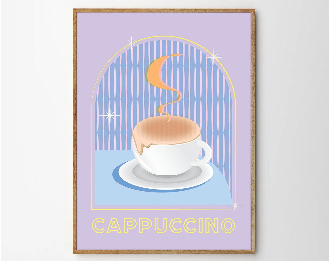 Cappuccino Cup Under Pastel Arch Retro Cafe Kitchen Coffee Art Print