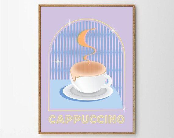 Cappuccino Cup Under Pastel Arch Retro Cafe Kitchen Coffee Art Print