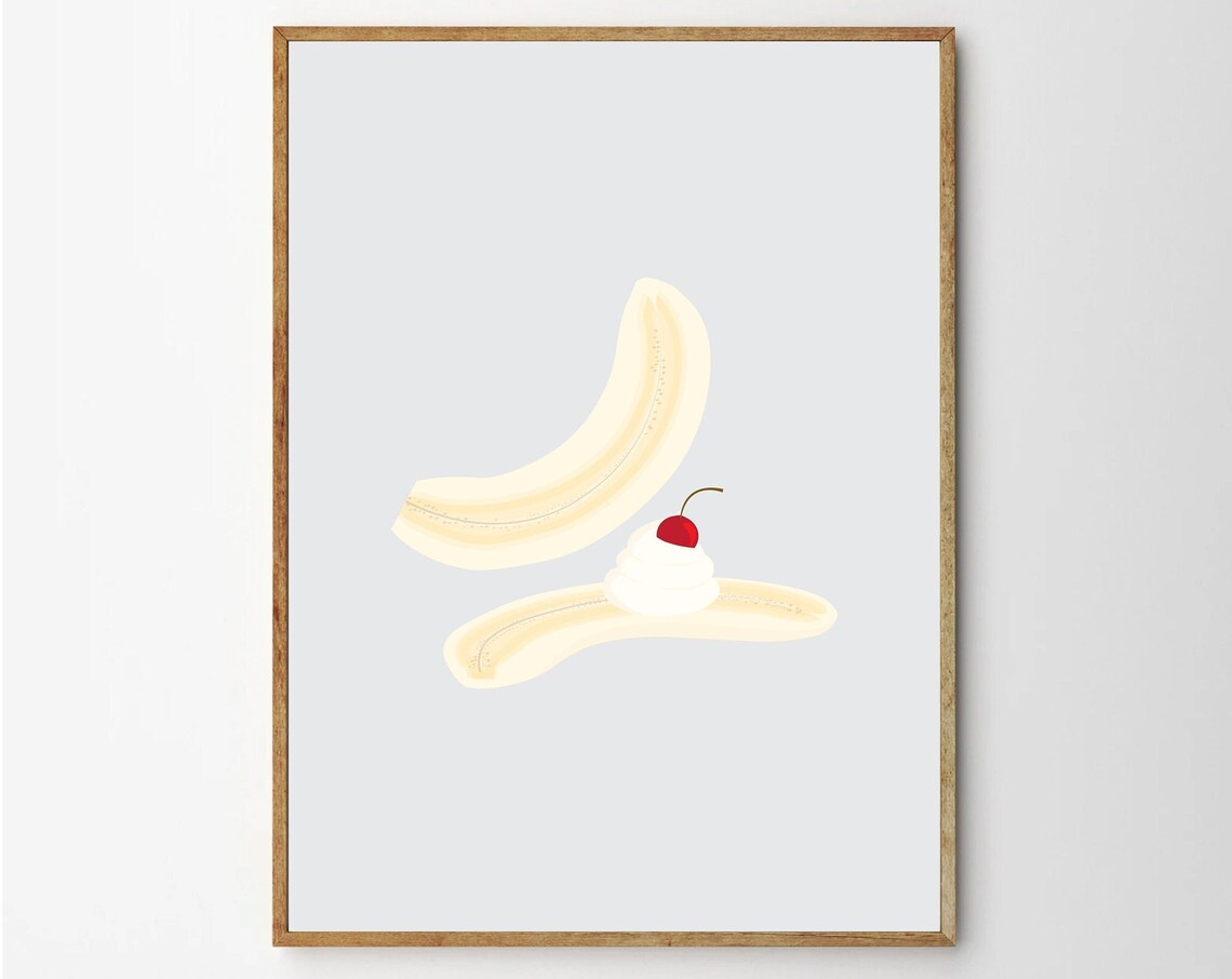 Banana Art Fruit Print Illustration Poster Kitchen And Home Decor