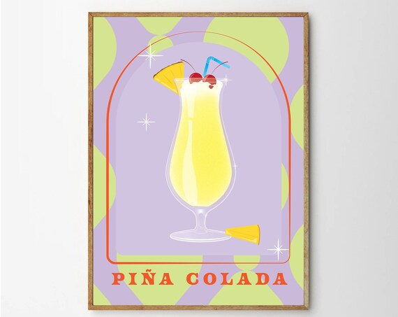 Pina Colada Cocktail Retro Tropical Bar Kitchen Fun Art Poster
