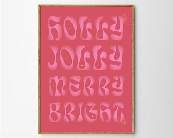 Holly Jolly Merry Bright Retro Christmas Word Art Holiday Poster