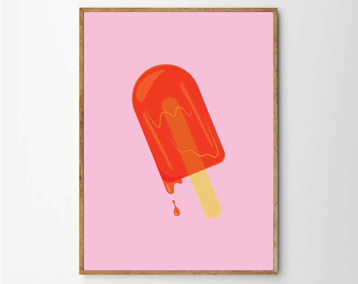 Melting Red Popsicle On Pink Background Pop Art Summer Poster