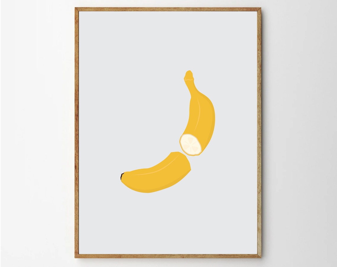 Sliced Banana Half Minimalist Fruit Illustration Kitchen Poster