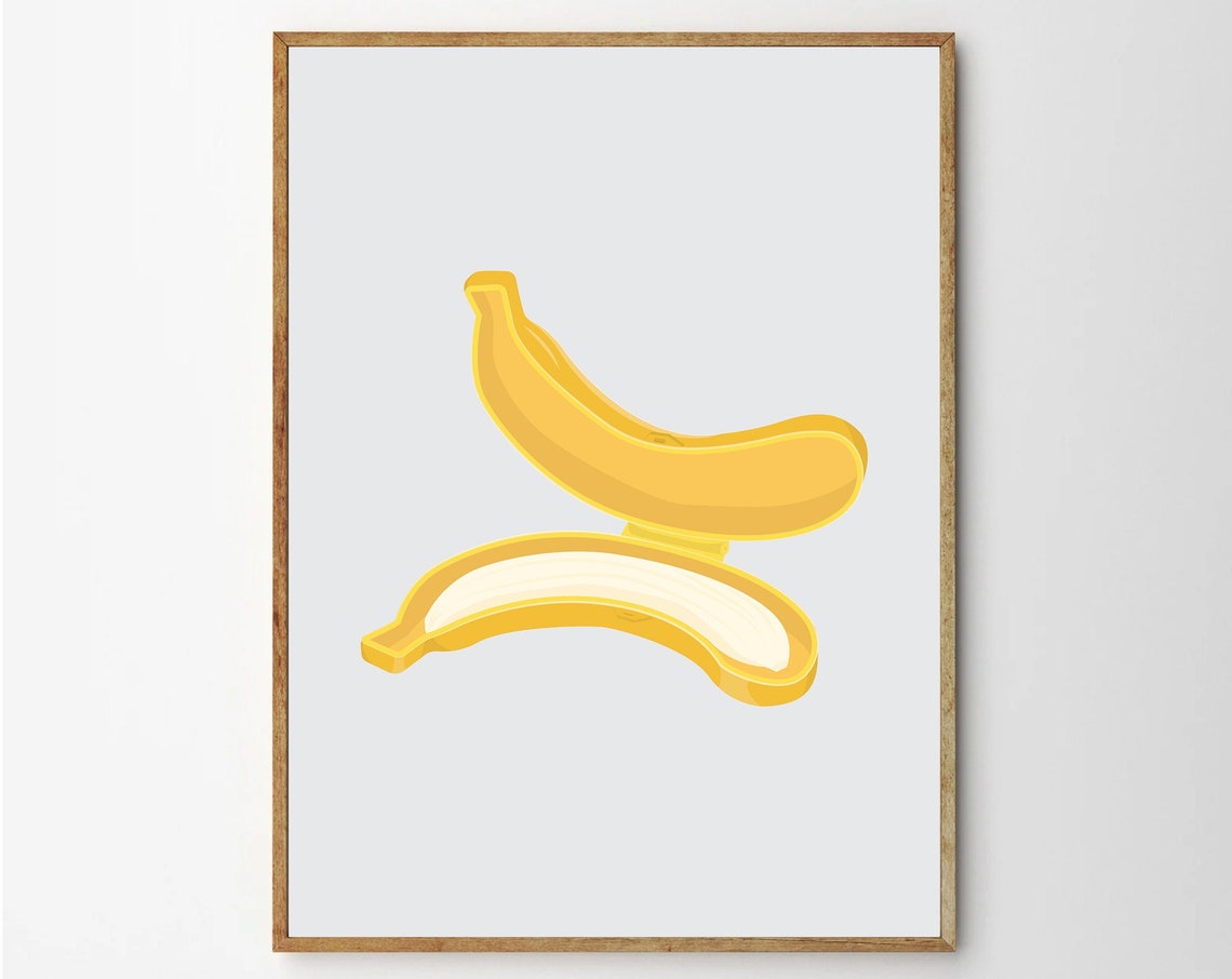 Peeled Open Banana Minimalist Fruit Illustration Kitchen Poster