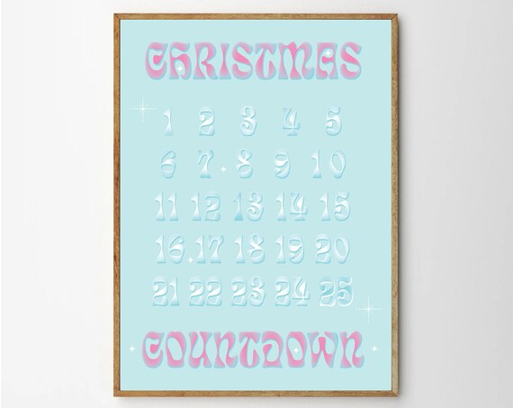 Christmas Countdown Advent Calendar Print In Light Blue And Pink Style