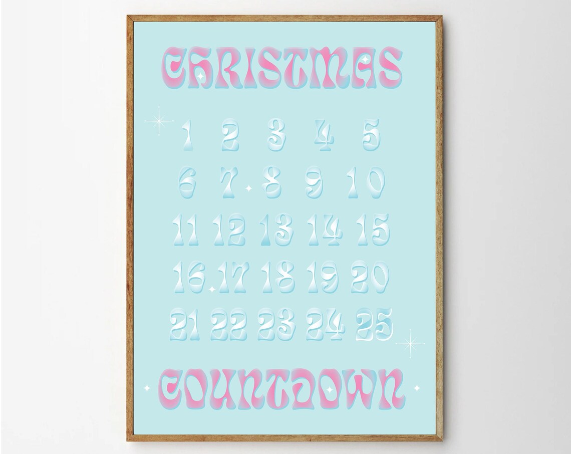 Christmas Countdown Advent Calendar Print In Light Blue And Pink Style