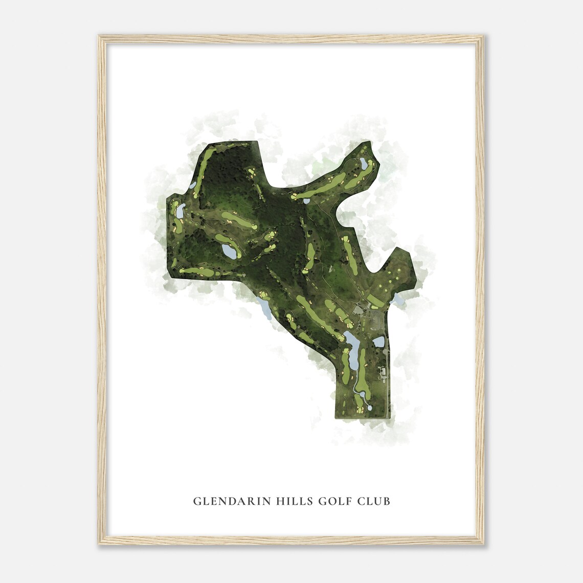 Glendarin Hills Golf Club Indiana Watercolor Aerial Map Gift Poster