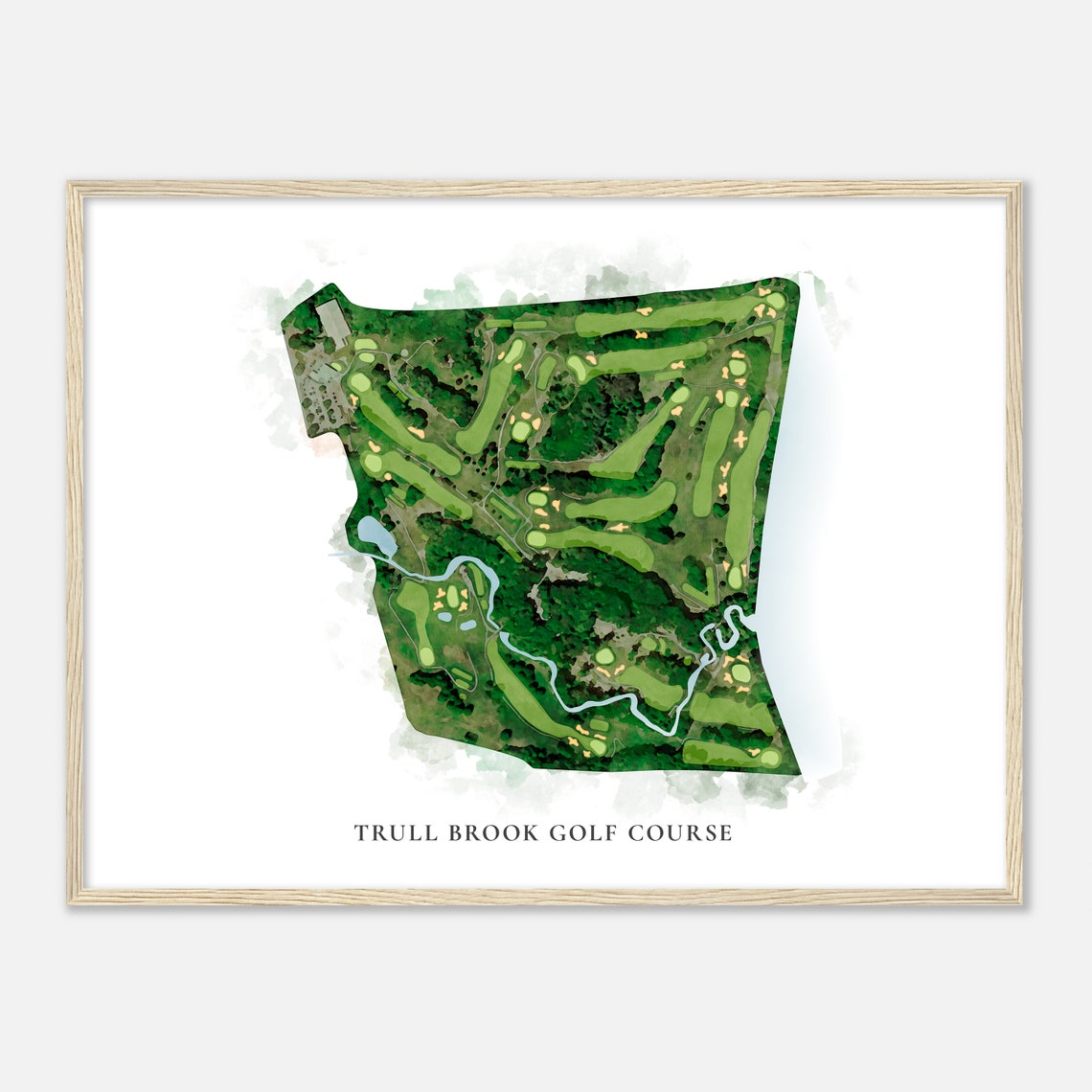 Trull Brook Golf Course Painterly Watercolor Fairway Map Wall Art