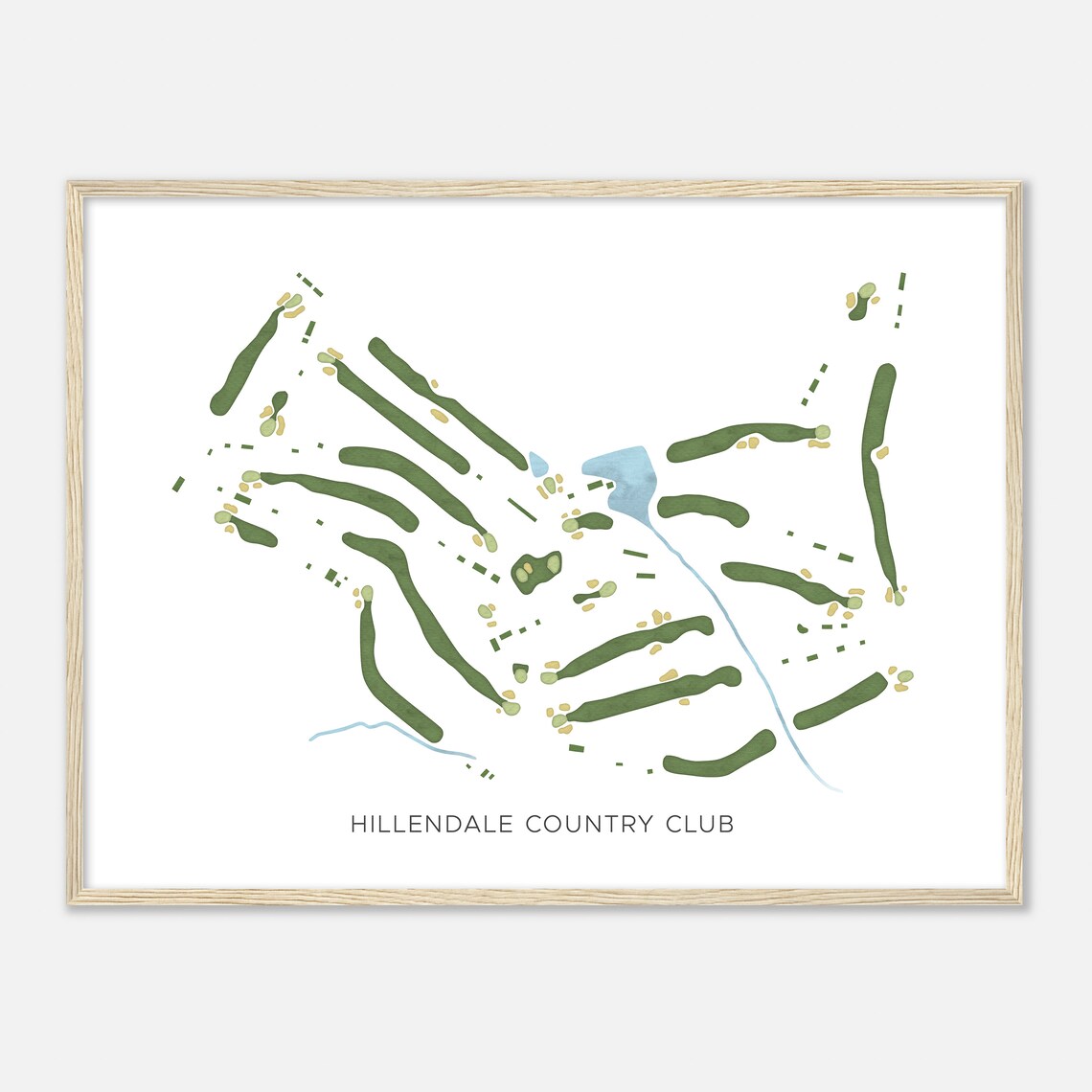 Hillendale Country Club Maryland Modern Watercolor Course Map Poster