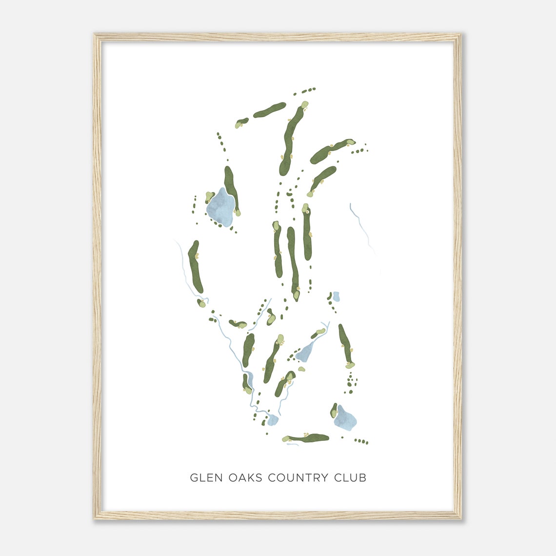 Glen Oaks Country Club Minimalist Golf Course Map Poster Art