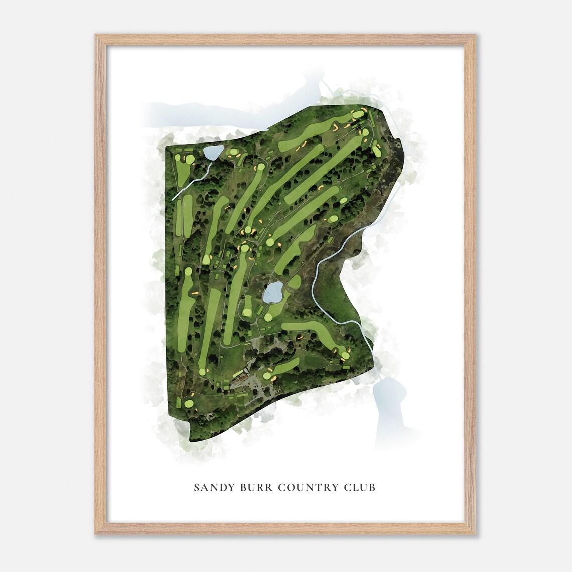 Sandy Burr Country Club Classic Aerial Watercolor Map Poster - Image 2