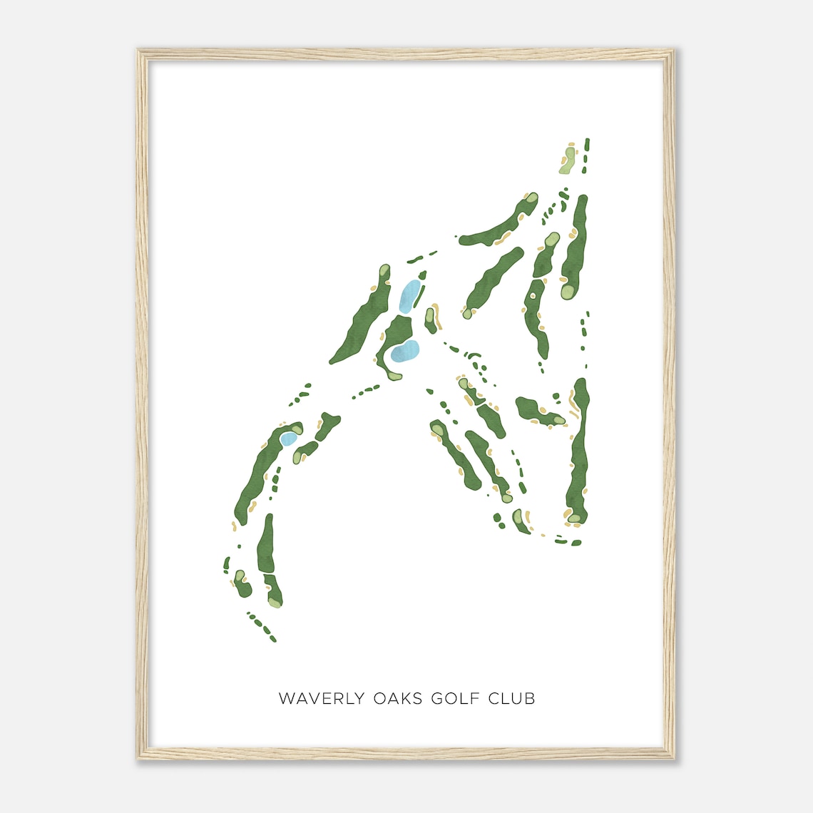 Waverly Oaks Golf Club Massachusetts Modern Watercolor Map Poster
