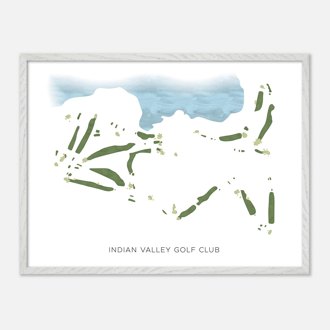 Indian Valley Golf Club Watercolor Fairway Map Lake Detail Poster - Image 4