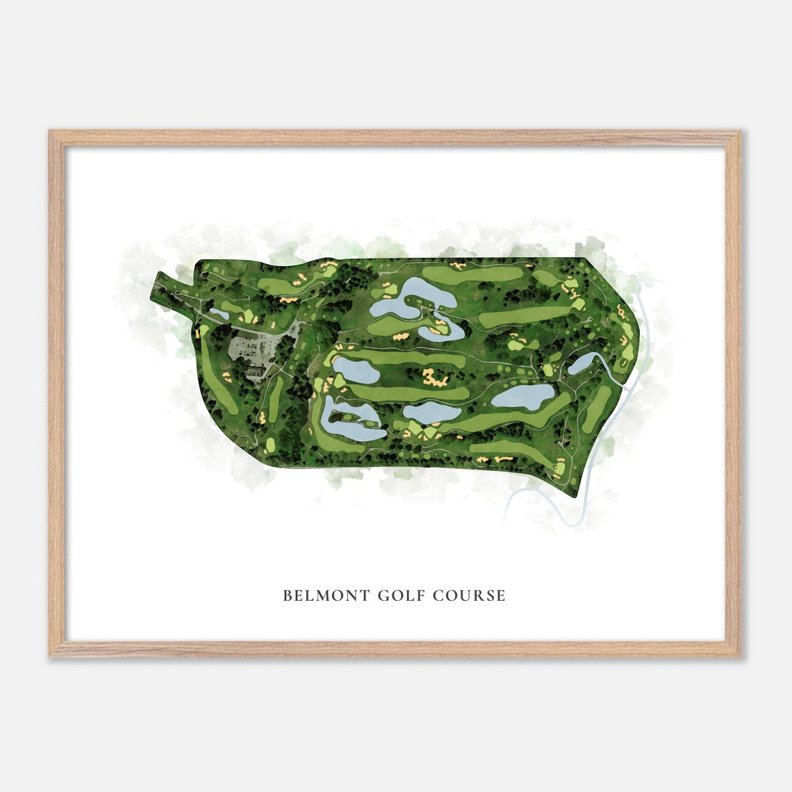 Belmont Golf Course Classic Aerial Watercolor Golf Map Poster