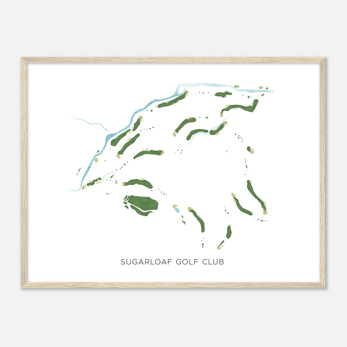 Sugarloaf Golf Club Maine Modern Watercolor Course Map Poster