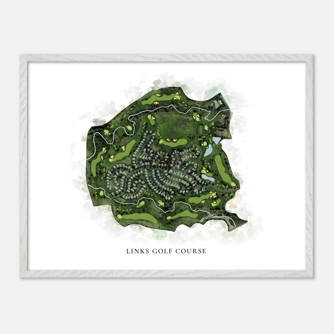 The Links Golf Course Classic Watercolor Aerial Map Art Poster - Image 4