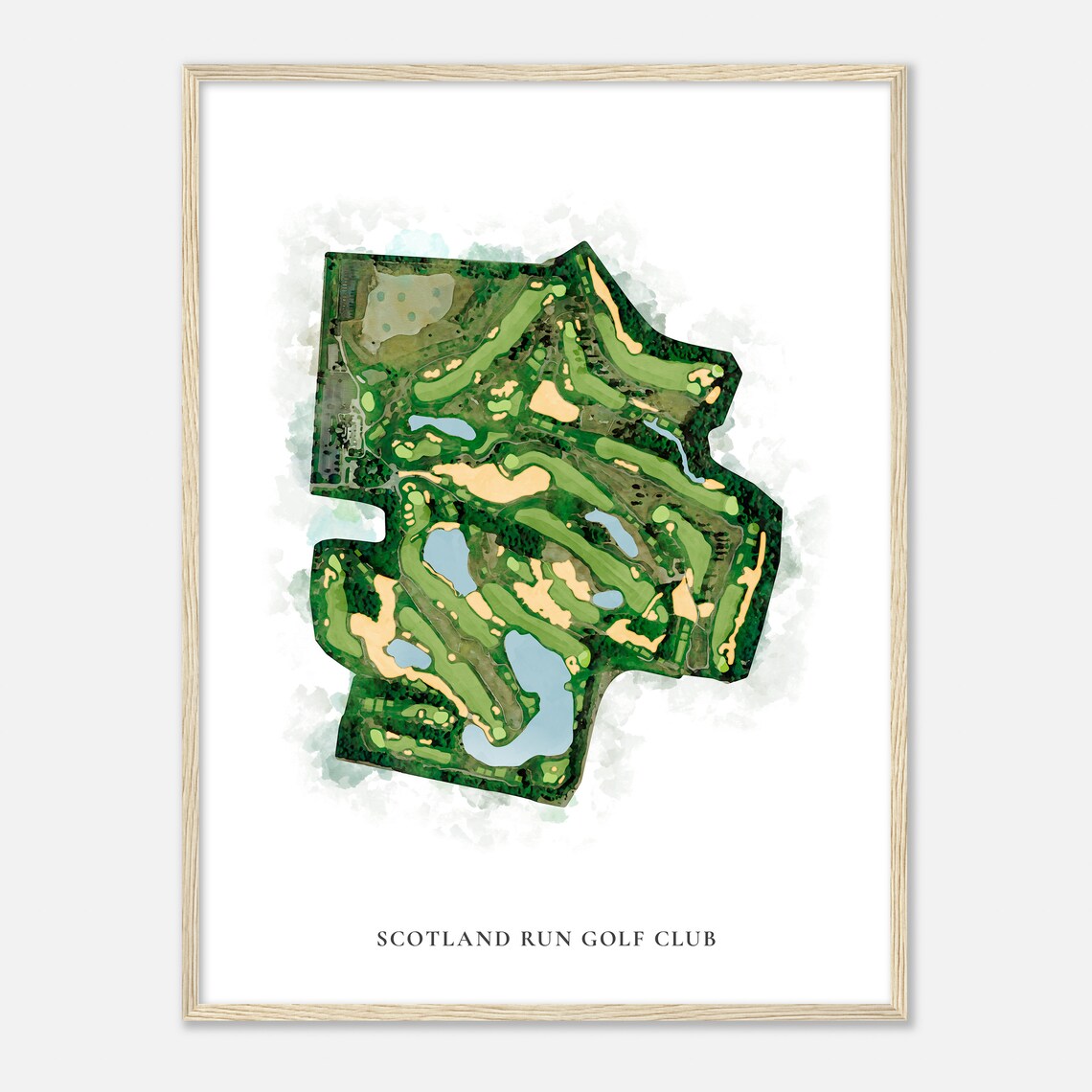 Scotland Run Golf Club New Jersey Classic Aerial Watercolor Map Poster