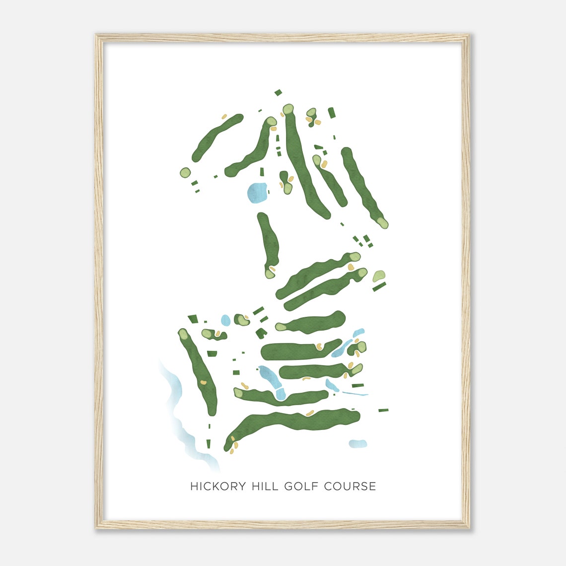 Hickory Hill Golf Course Massachusetts Modern Watercolor Map Poster
