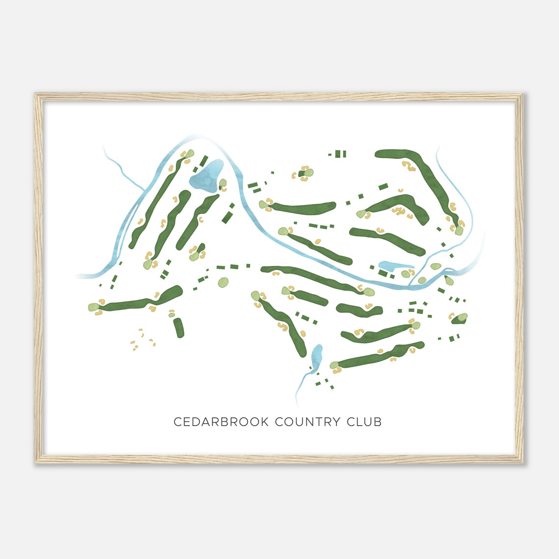 Cedarbrook Country Club Modern Minimalist Watercolor Course Map Poster - Image 2