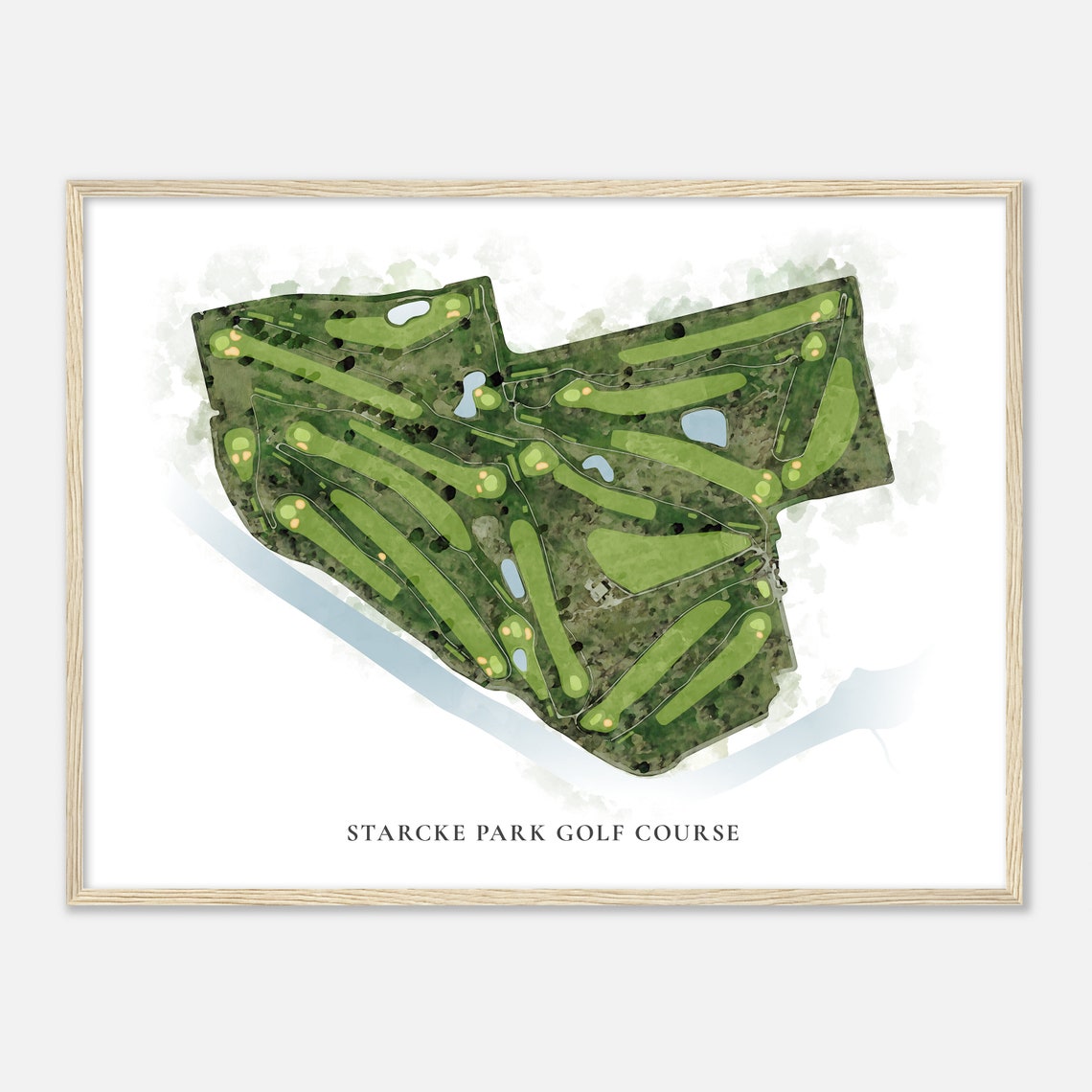 Starcke Park Golf Course Texas Classic Watercolor Map Poster