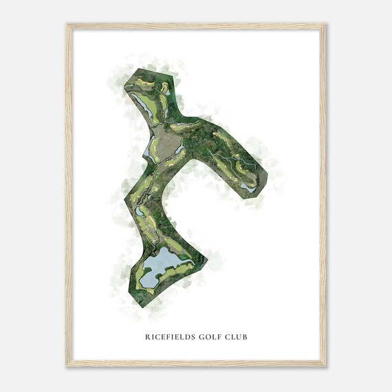 Ricefields Golf Club Classic Watercolor Fairway Course Map Poster