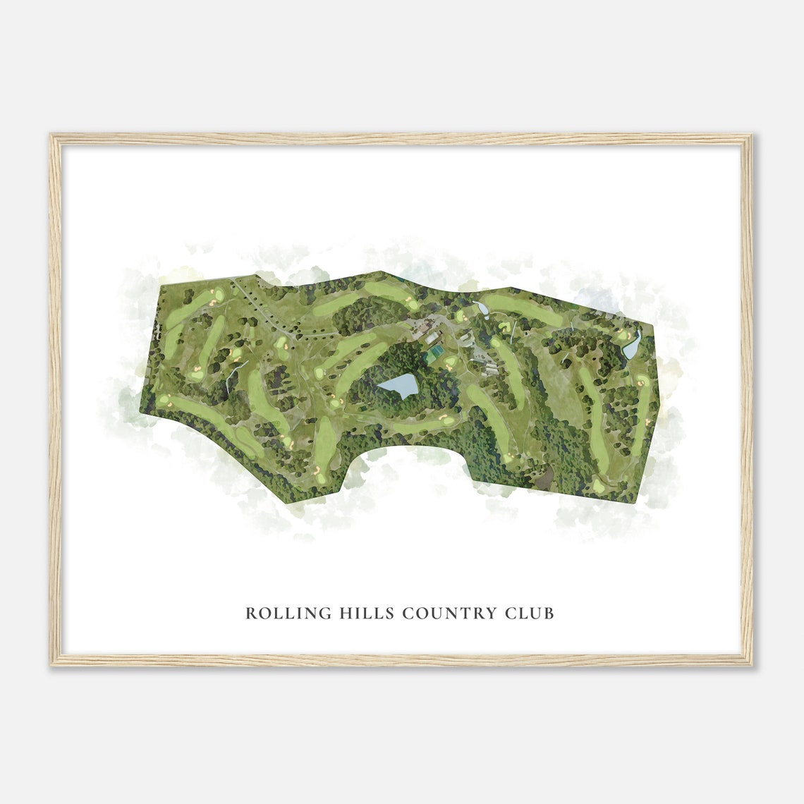 Rolling Hills Country Club Watercolor Map Classic Golf Wall Poster