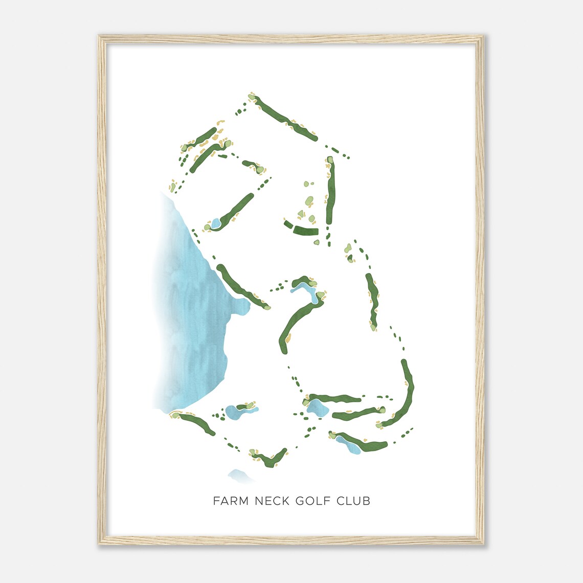 Farm Neck Golf Club Oceanfront Watercolor Course Map Wall Art - Image 2