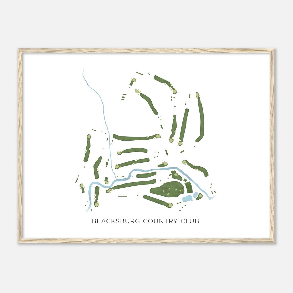 Blacksburg Country Club Virginia Modern Watercolor Course Map Poster - Image 2