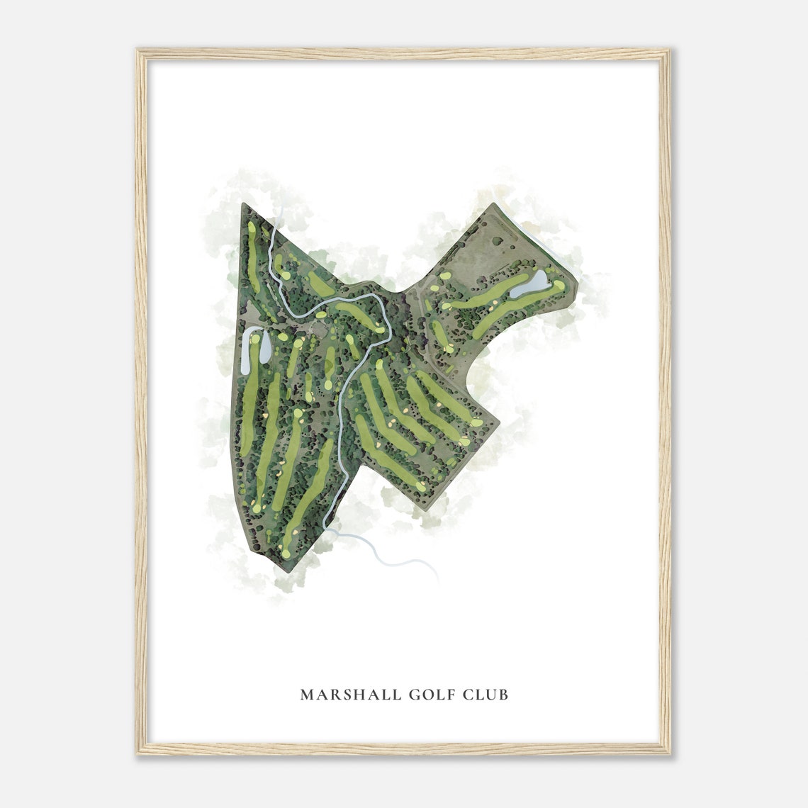 Marshall Golf Club Classic Watercolor Aerial Course Map Poster - Image 2