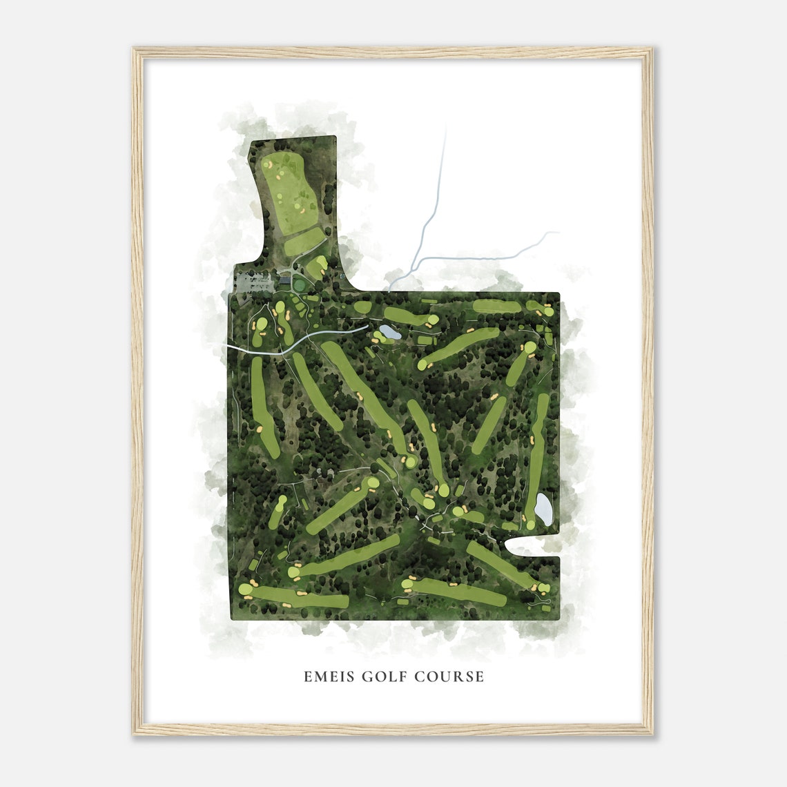 Emeis Golf Course Iowa Classic Aerial Watercolor Golf Map Poster
