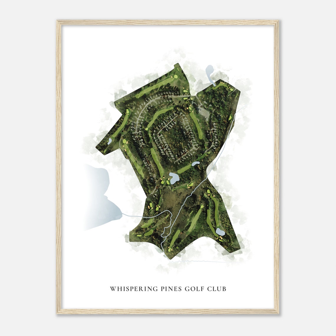 Whispering Pines Golf Club Michigan Watercolor Golf Course Map Poster
