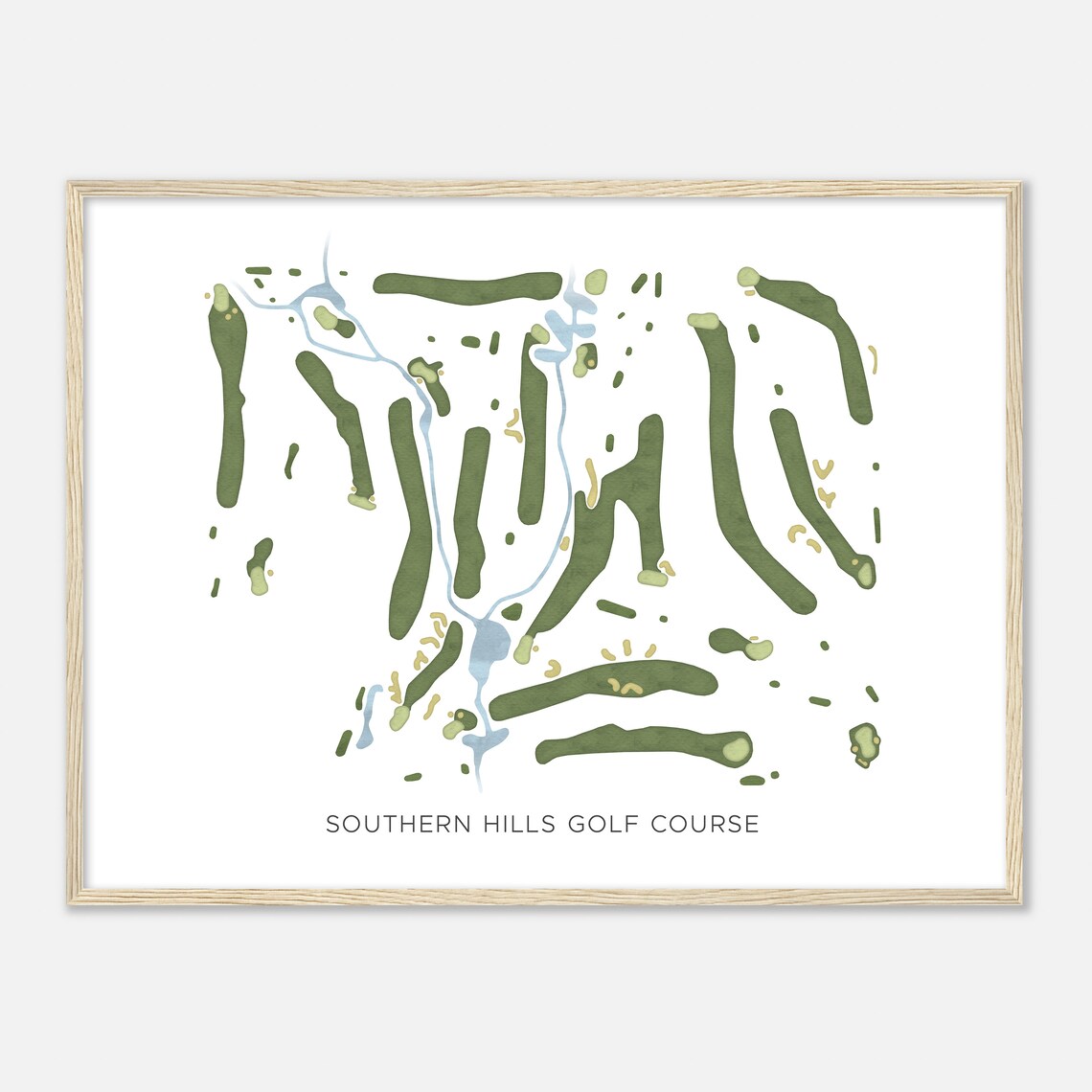 Southern Hills Golf Course Modern Minimalist Watercolor Map Poster