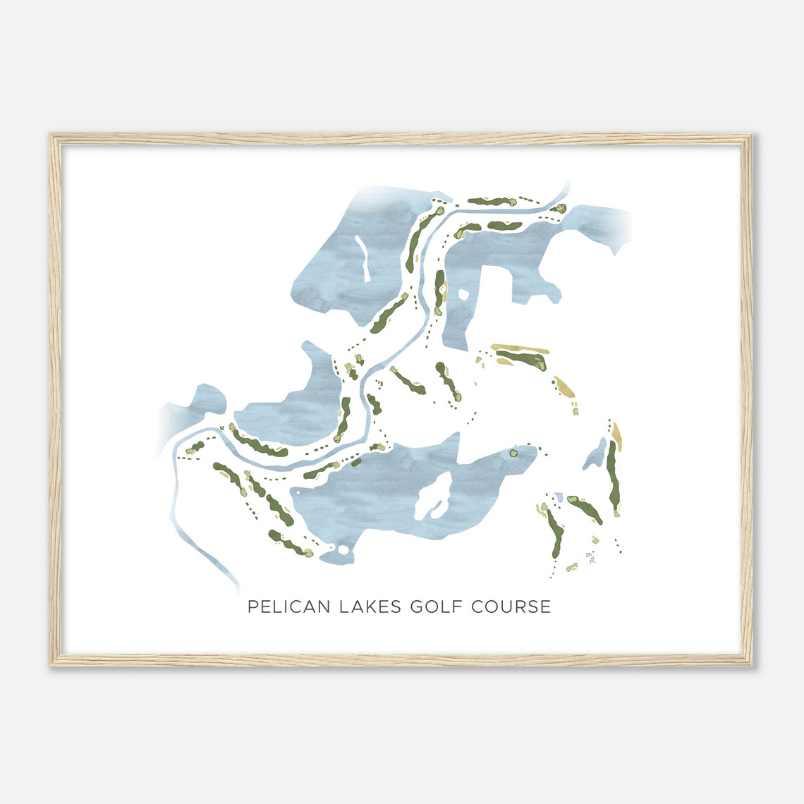 Pelican Lakes Golf Course Modern Watercolor Fairway Map Poster