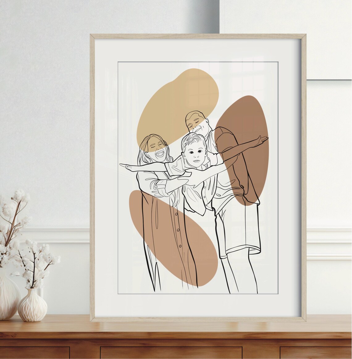 Family Airplane Pose With Young Boy Custom Line Art Portrait Poster