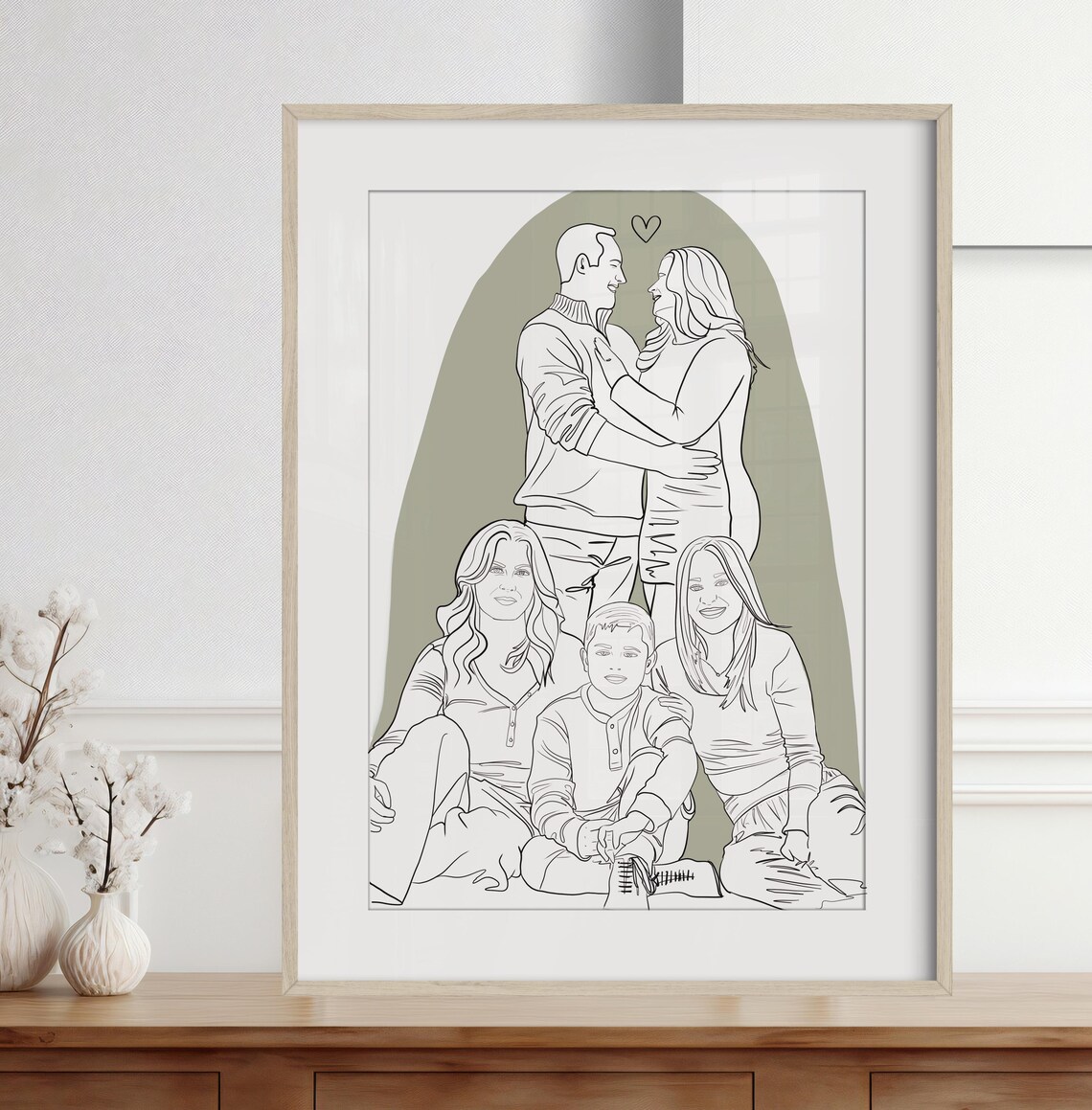 Merged Photos Family Plus Grandfather Custom Line Art Poster - Image 3