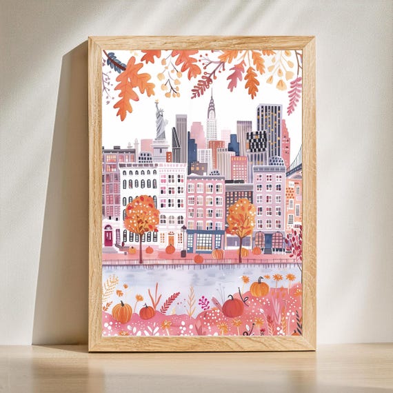 Preppy Autumn Wall Art Pink Print Halloween Pastel Fall Prints