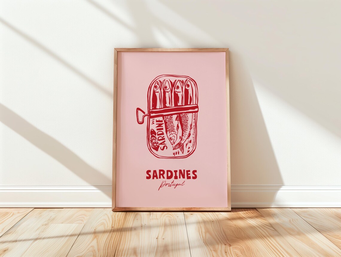 Sardines Portugal Retro Tin Can Kitchen Food Illustration Art Print
