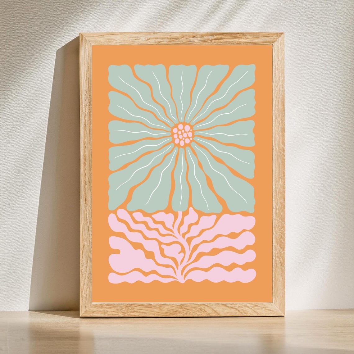 Abstract Sage Flower Orange Background Modern Botanical Print