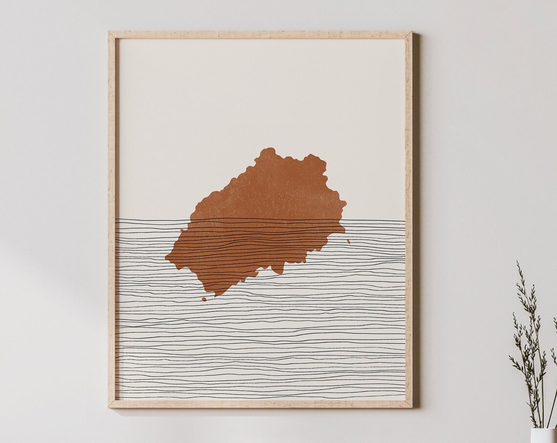 Saint Helena Island Map Silhouette Minimalist Terracotta Travel Poster