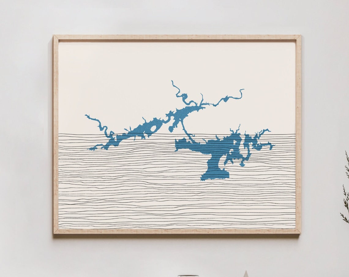 Greers Ferry Lake Arkansas Boho Lakehouse Line Art Map Poster