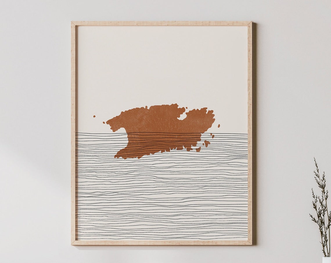 Vis Island Croatia Boho Terracotta Map Outline Travel Art Poster