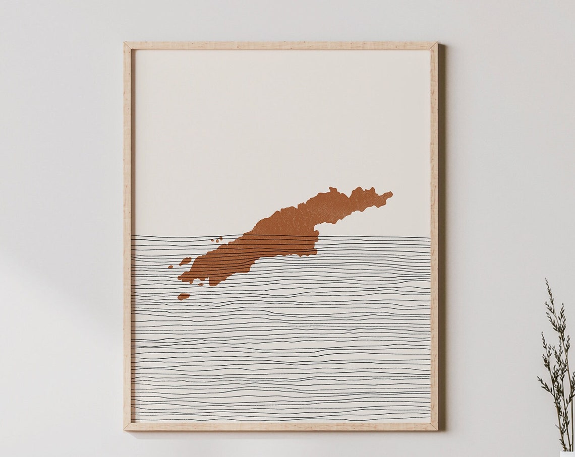 Hydra Greece Minimalist Terracotta Boho Island Map Art Poster
