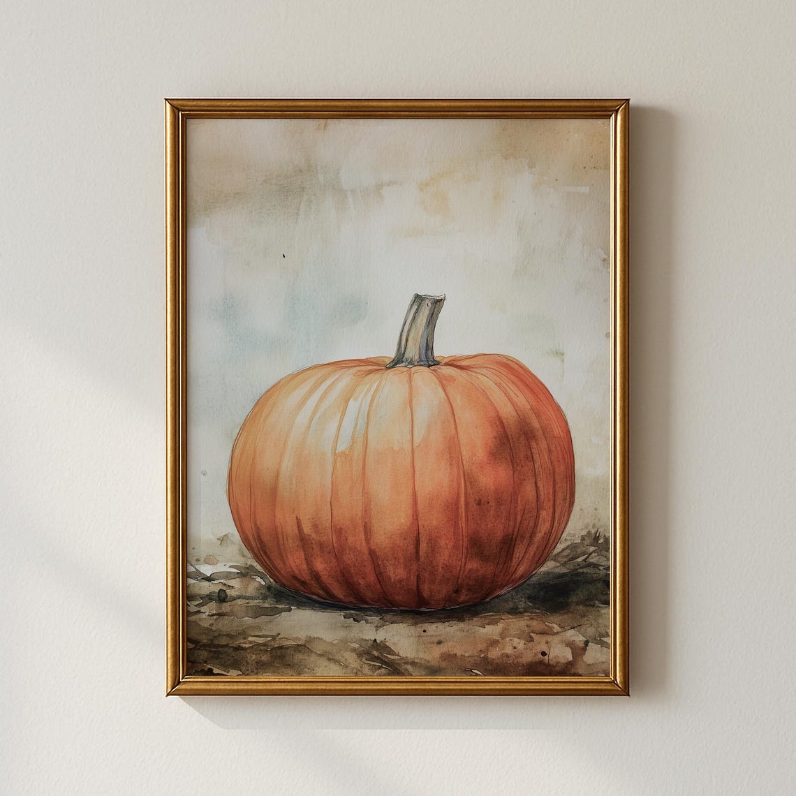 Watercolor Orange Pumpkin Autumn Fall Harvest Still Life Art Poster