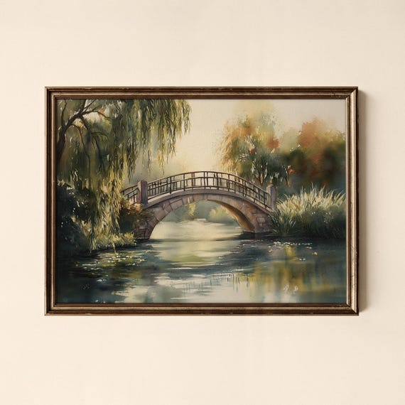 Vintage Living Room Decor Bridge Print Rustic