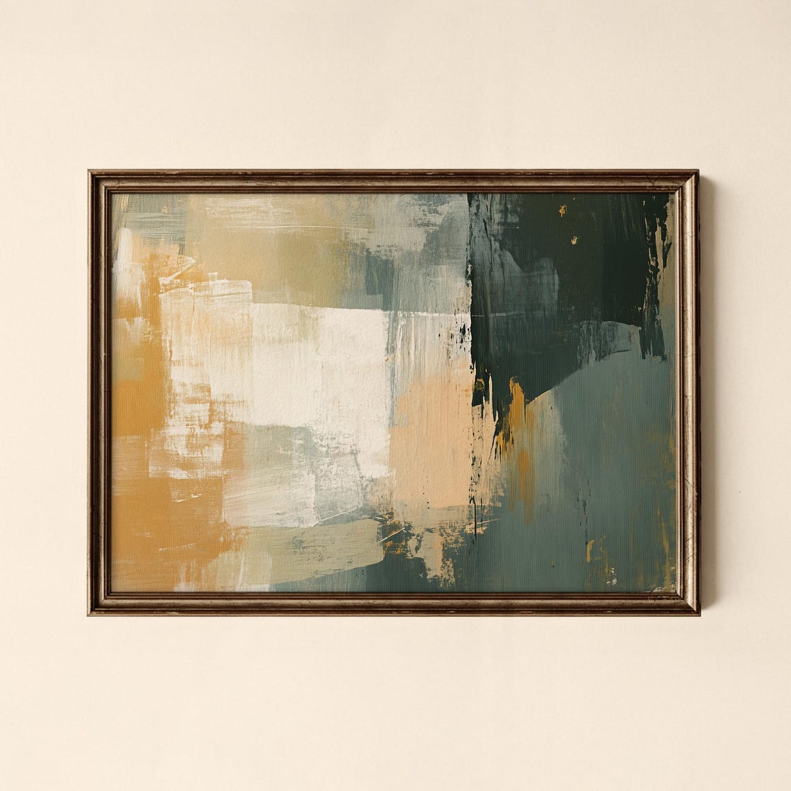 Neutral Abstract Ochre Sage Textured Brushstroke Modern Art Print
