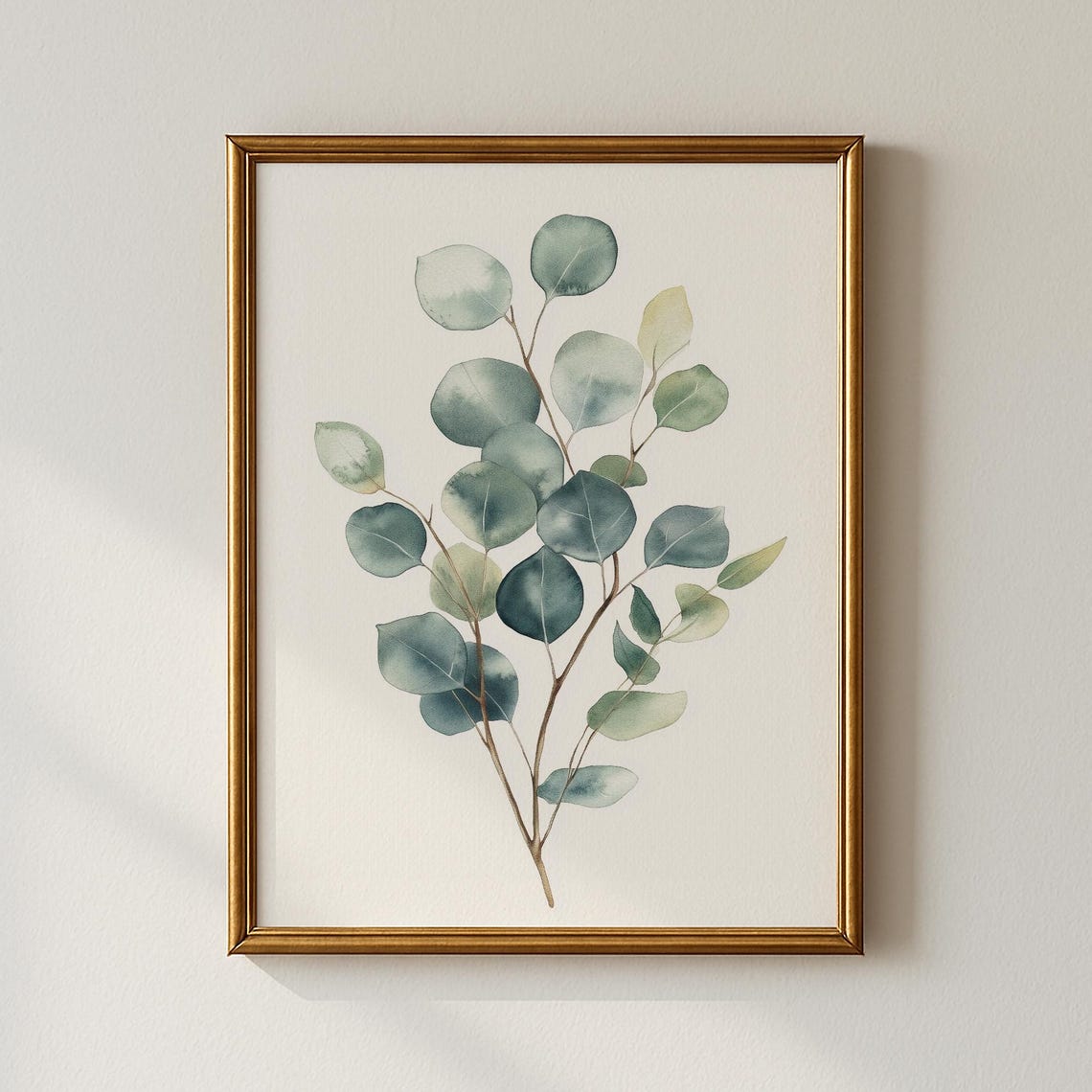 Eucalyptus Sprig Watercolor Minimal Botanical Sage Green Wall Art