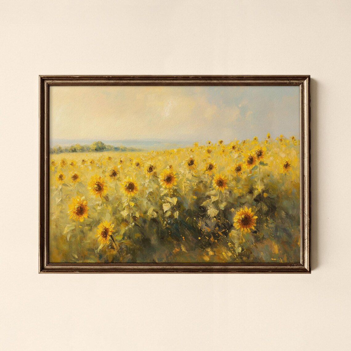 Sunflower Field Vintage Oil Painting Summer Botanical Art Print