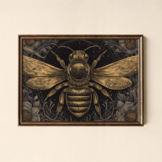 Bee And Flowers Print Antique Style Bedroom Wall Art Collected Prints Cpl444