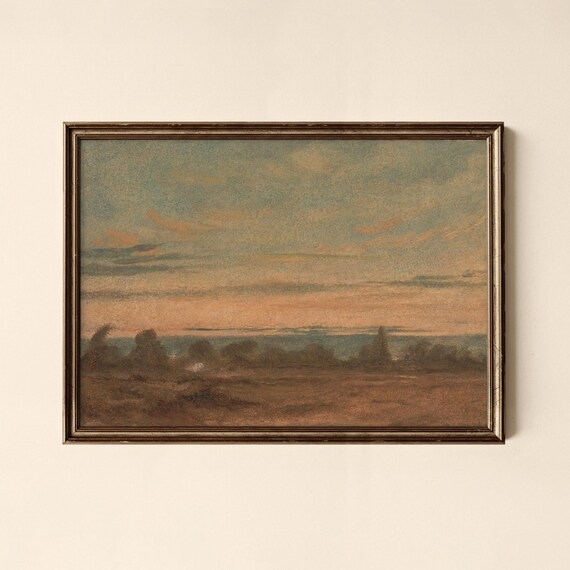Moody Coastal Dusk Tonalist Seascape Vintage Oil Painting Poster